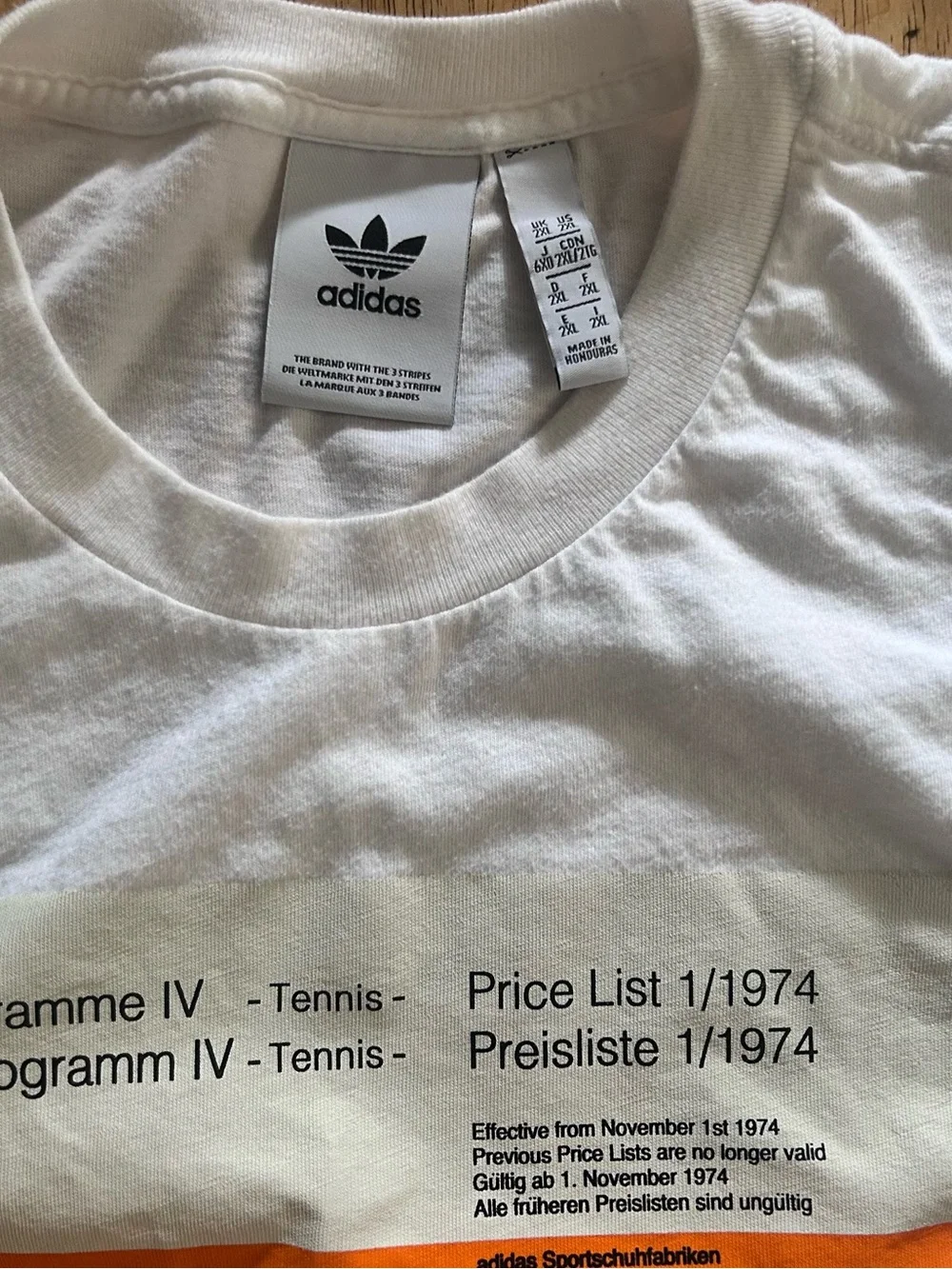 Adidas Men’s White Graphic Tee XXL Orange Logo